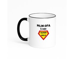 Hacebo® - mijn opa is mijn superheld koffiebeker met gekleurde rand zwart - Opa - super opa - thee mok - koffie beker - verjaardag - cadeautje voor opa - opa artikelen - kado - geschenk - koffiemok - 330 ML