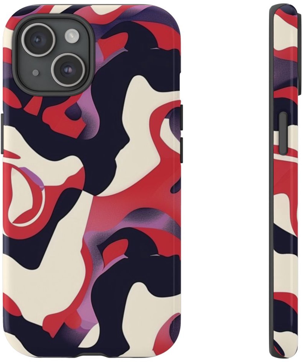 Abstract Rood-Zwart-Crème Patroon – Telefoonhoesje Geschikt voor iPhone 15