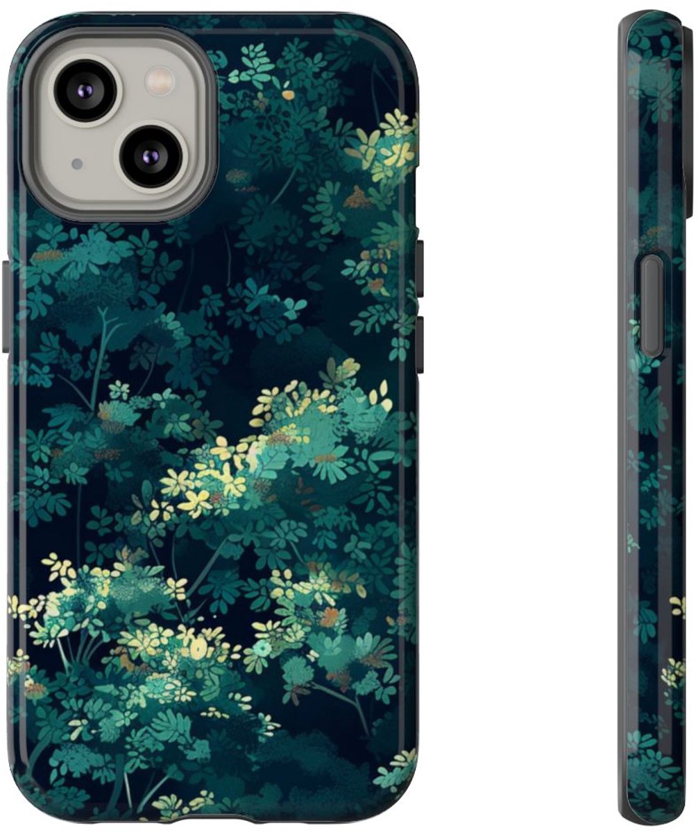 Donkergroen Bladerpatroon – Telefoonhoesje Geschikt voor iPhone 14