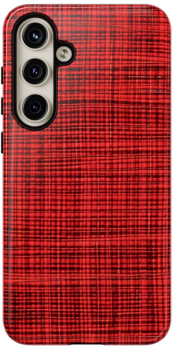 Rood Geruit Textielpatroon – Telefoonhoesje Geschikt voor Samsung Galaxy S24 Plus