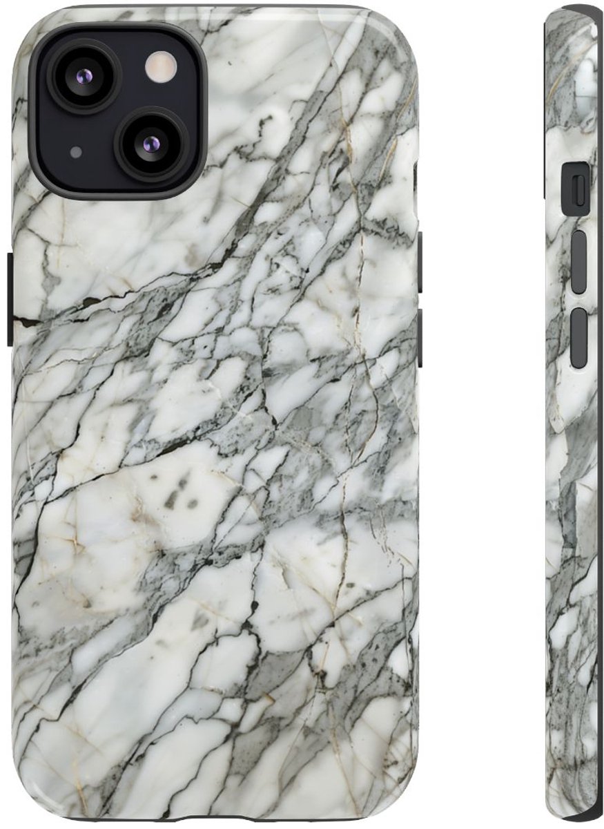 Wit Marmerpatroon met Glanzende Afwerking – Telefoonhoesje Geschikt voor iPhone 13