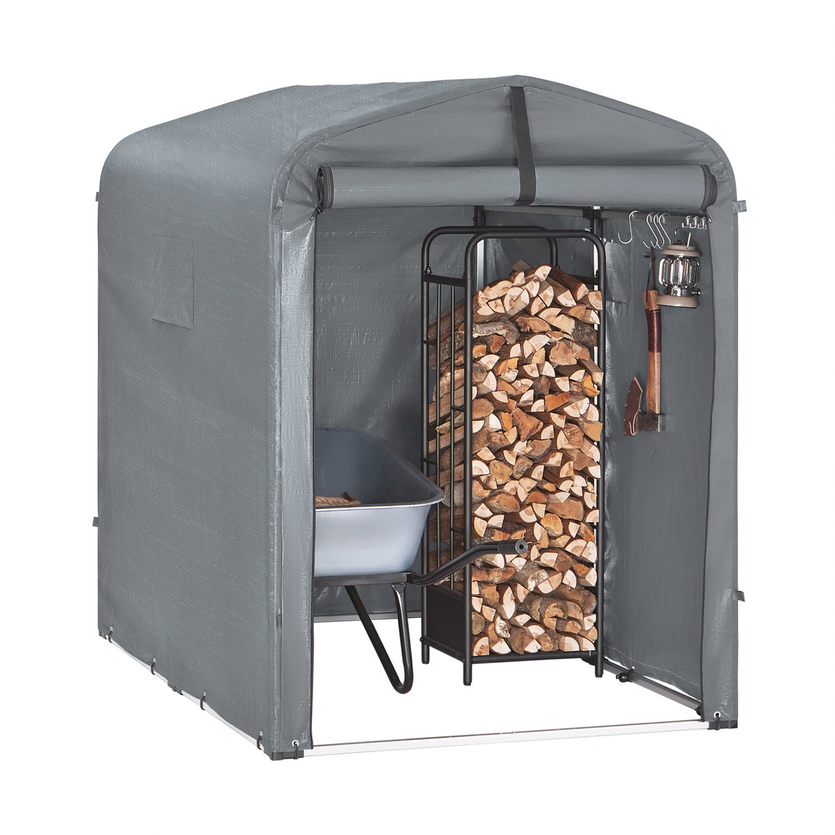 SoBuy KLS11-DG Tuinhuis, tuinhuis voor buiten, waterdicht, motorhuis met haken, garage voor fiets en gereedschap, fietsschuur, opslag en opslag, grijs, 120 x 176 x 163 cm