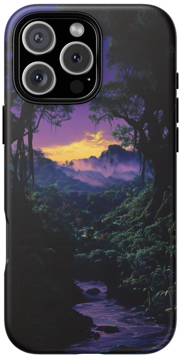 Sprookjesachtige Jungle Zonsondergang – Telefoonhoesje Geschikt voor iPhone 16 Pro Max