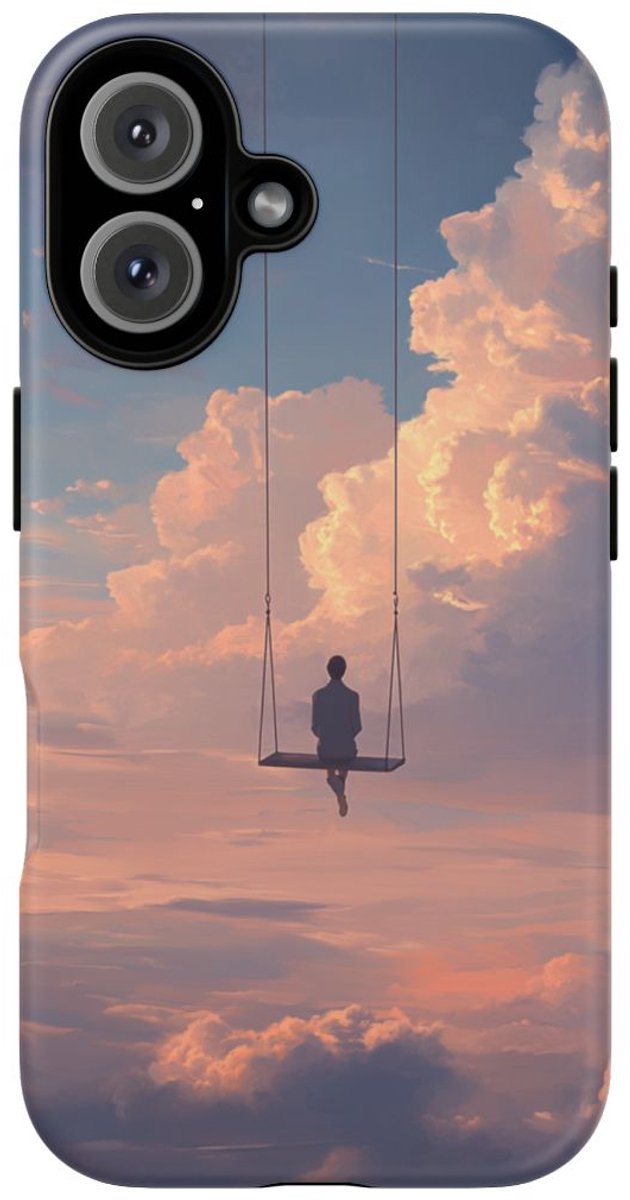 Persoon op Schommel in Dromerige Wolkenlucht – Telefoonhoesje Geschikt voor iPhone 16