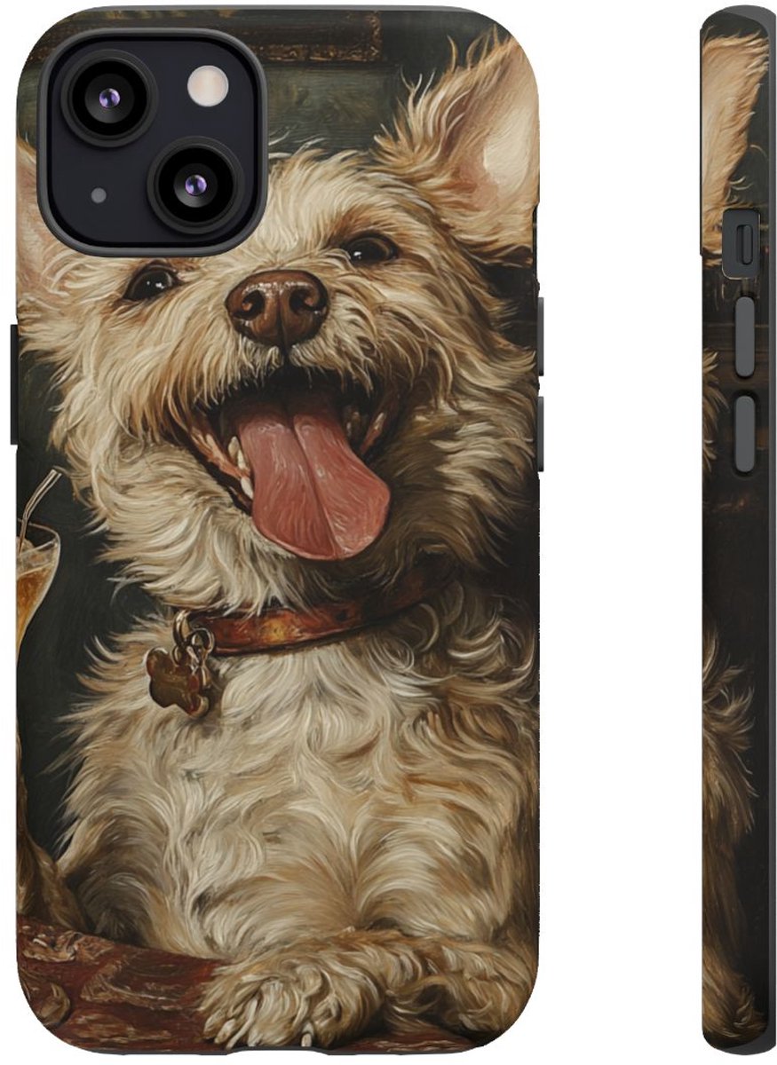 Vrolijke Terrier met Cocktail – Telefoonhoesje Geschikt voor iPhone 13