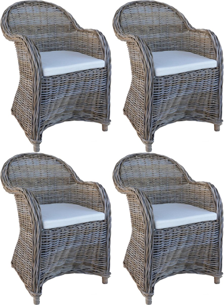 Decomeubel - Rotan Stoel Kubu Grey met wit Kussen - set van 4 stoelen