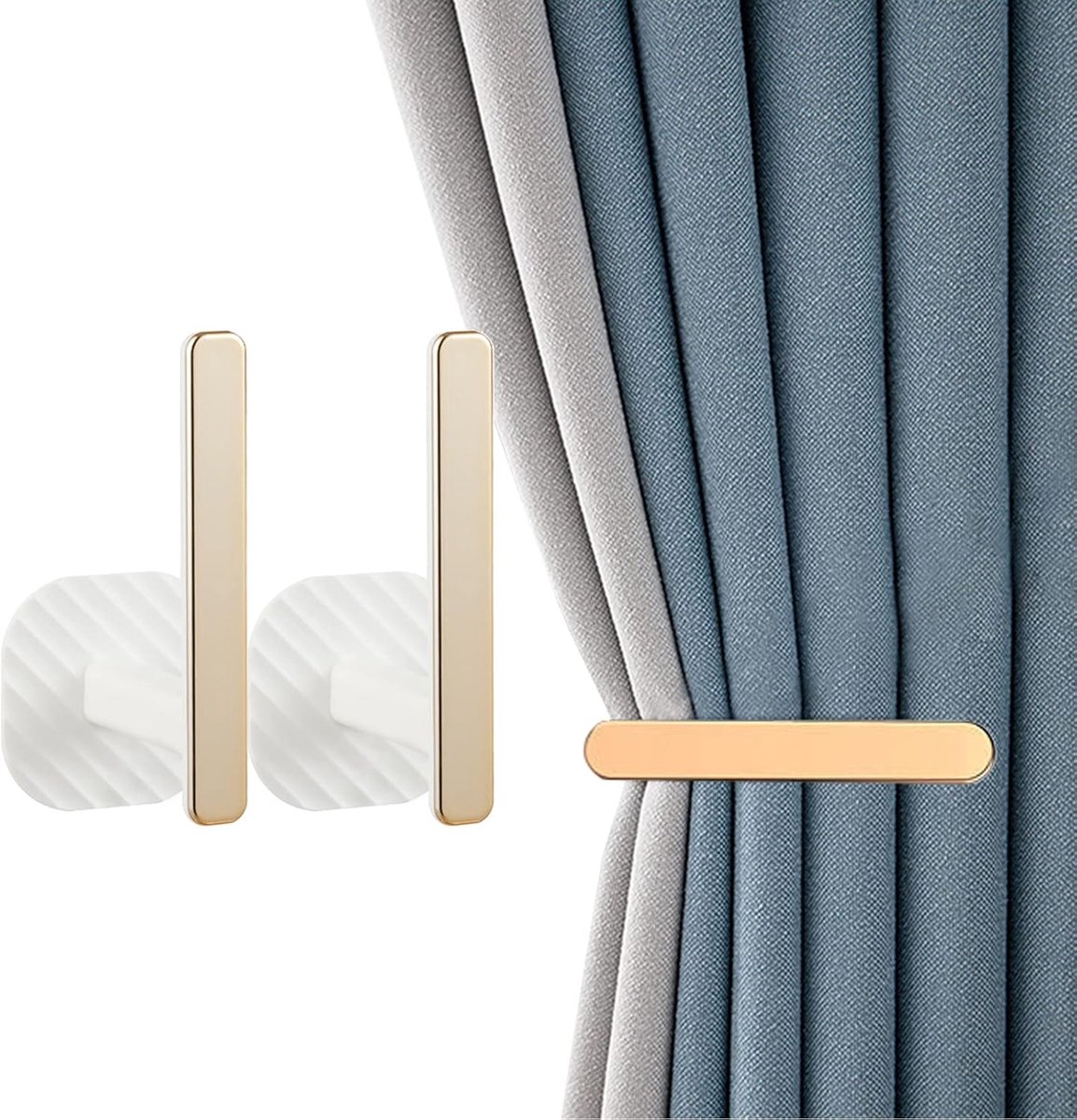 2 stuks gouden gordijnhouders, zelfklevende gordijnbinders, L-vormige haak voor aan de muur, gordijnbinders, raamdecoratiehouders voor thuis en op het balkon van een café.