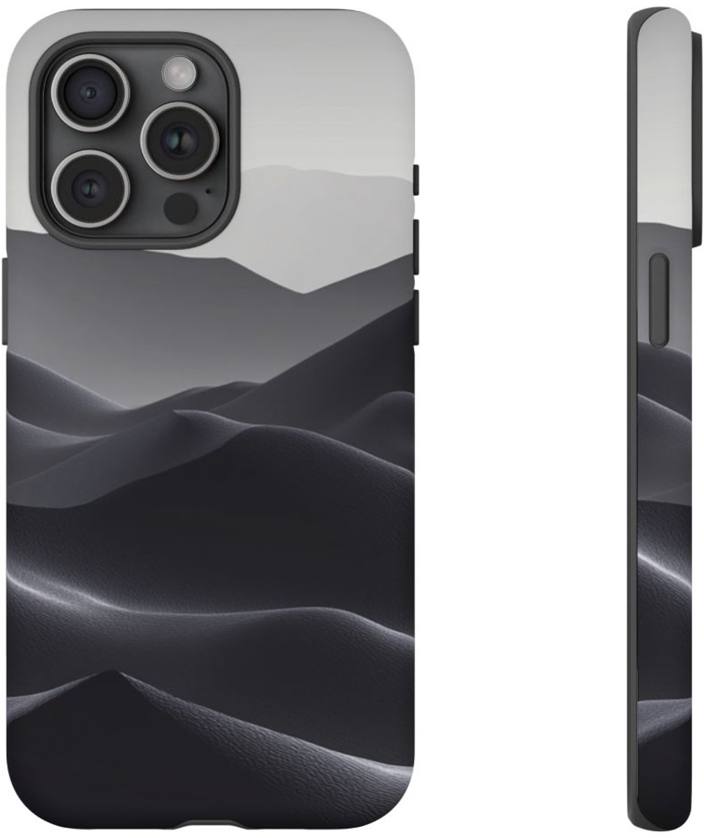 Monochrome Berglandschap met Gradiënt – Telefoonhoesje Geschikt voor iPhone 15 Pro Max
