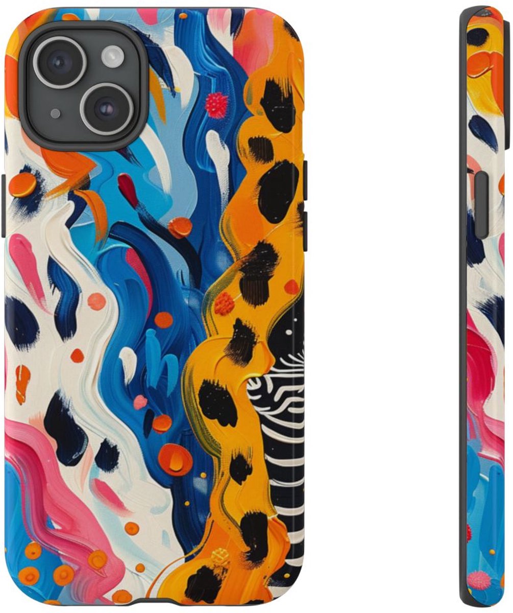 Abstract Kleurrijk Zebra Patroon – Telefoonhoesje Geschikt voor iPhone 15 Plus