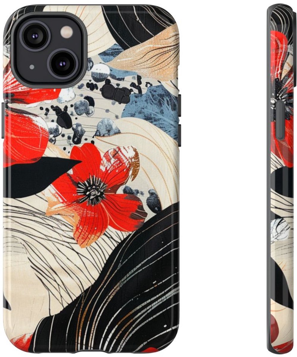 Rood Bloemen Abstract Patroon – Telefoonhoesje Geschikt voor iPhone 14 Plus