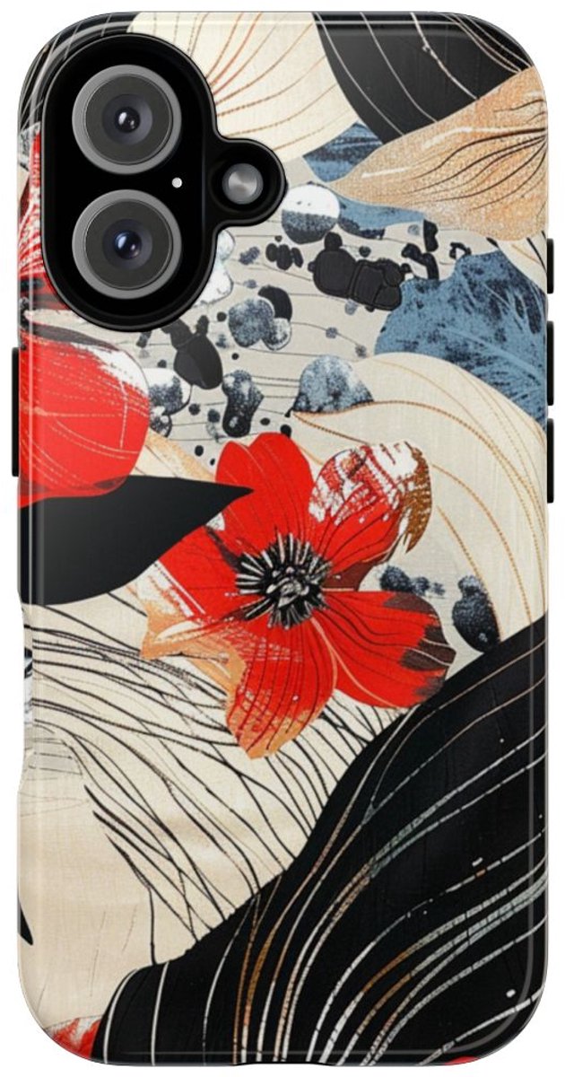 Rood Bloemen Abstract Patroon – Telefoonhoesje Geschikt voor iPhone 16
