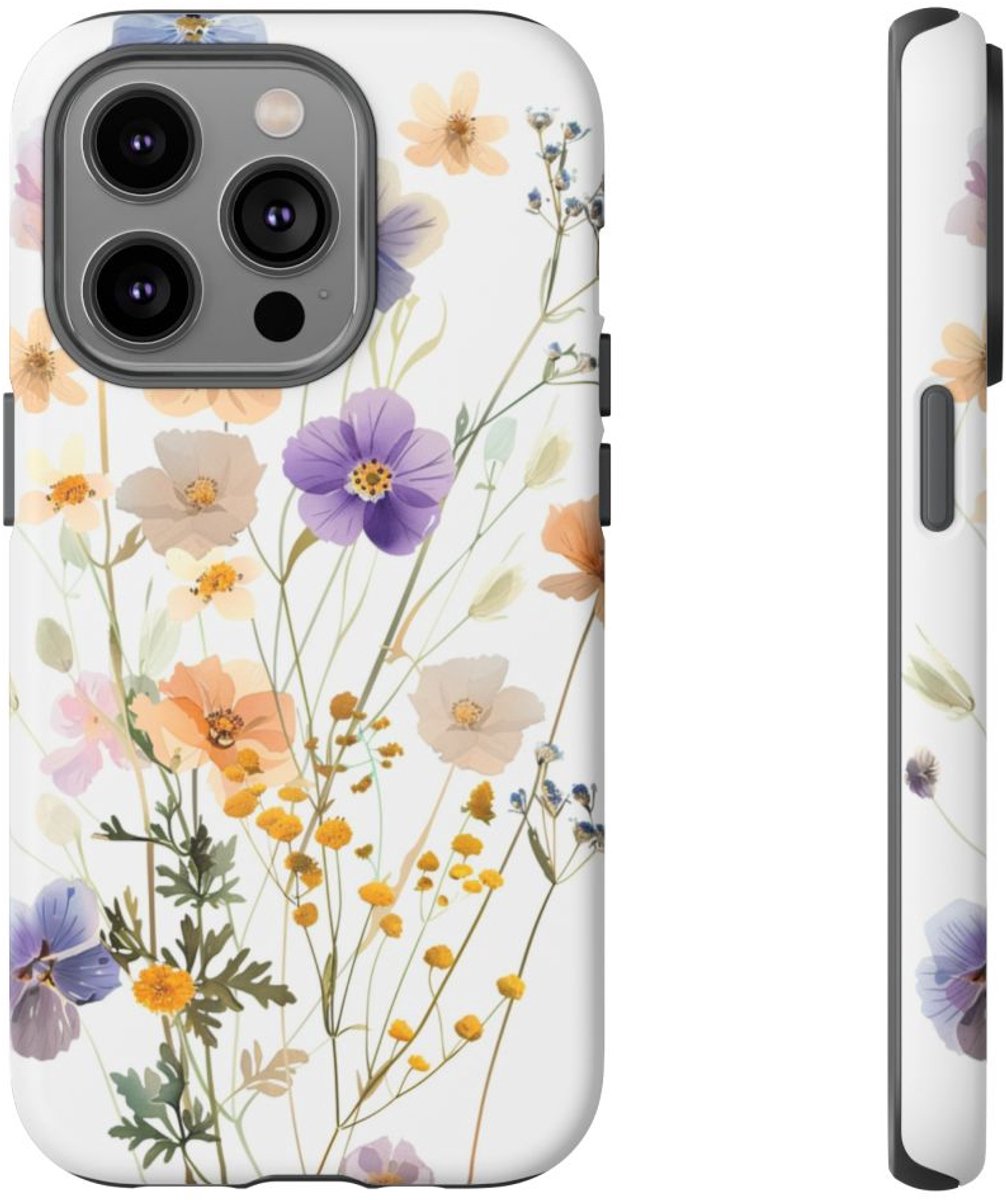 Zachte Pastel Wilde Bloemen – Telefoonhoesje Geschikt voor iPhone 14 Pro