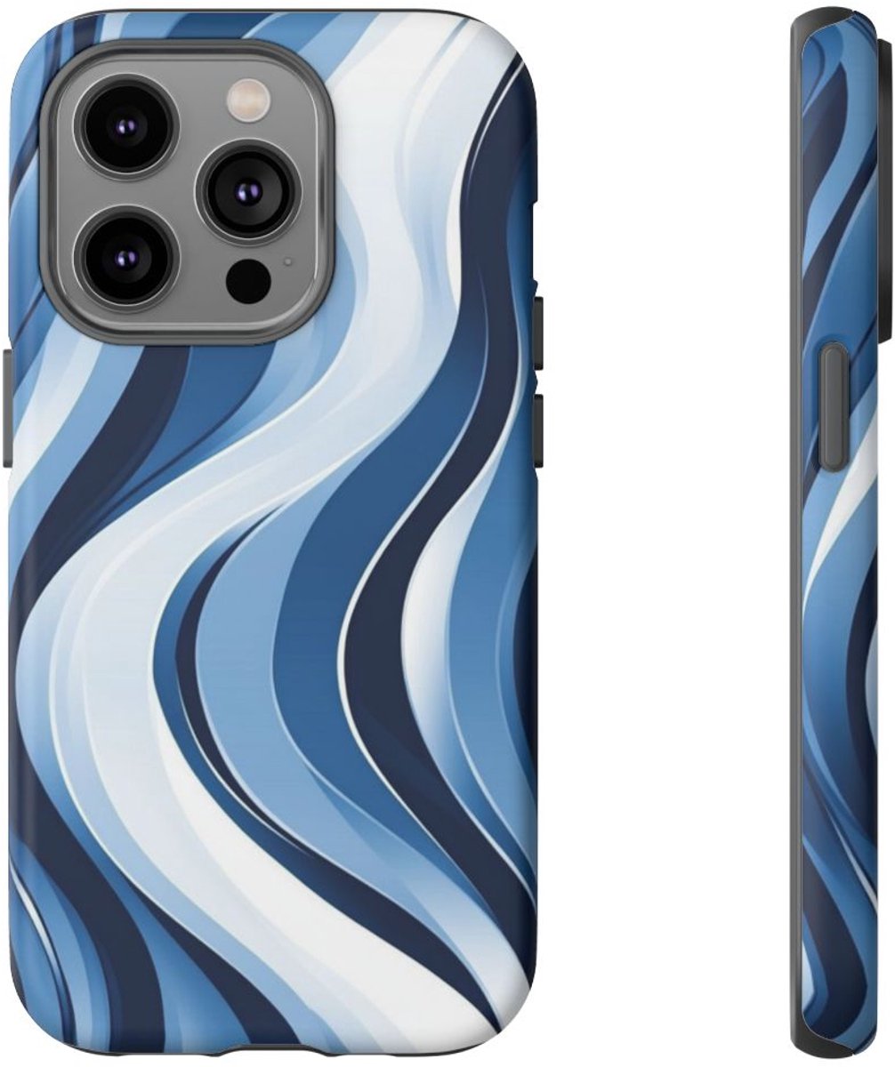 Modern Blauw Golfpatroon – Telefoonhoesje Geschikt voor iPhone 14 Pro