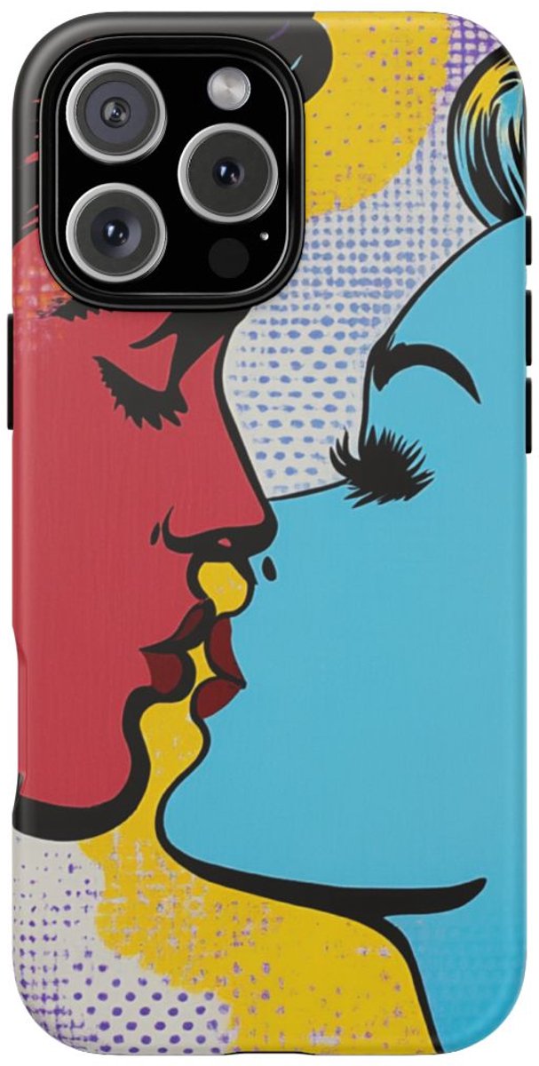 Popart Kussend Stel – Telefoonhoesje Geschikt voor iPhone 16 Pro Max