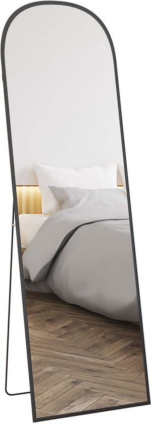 HOMCOM - Miroir pleine longueur - Alliage d'aluminium - Glas trempé - Zwart