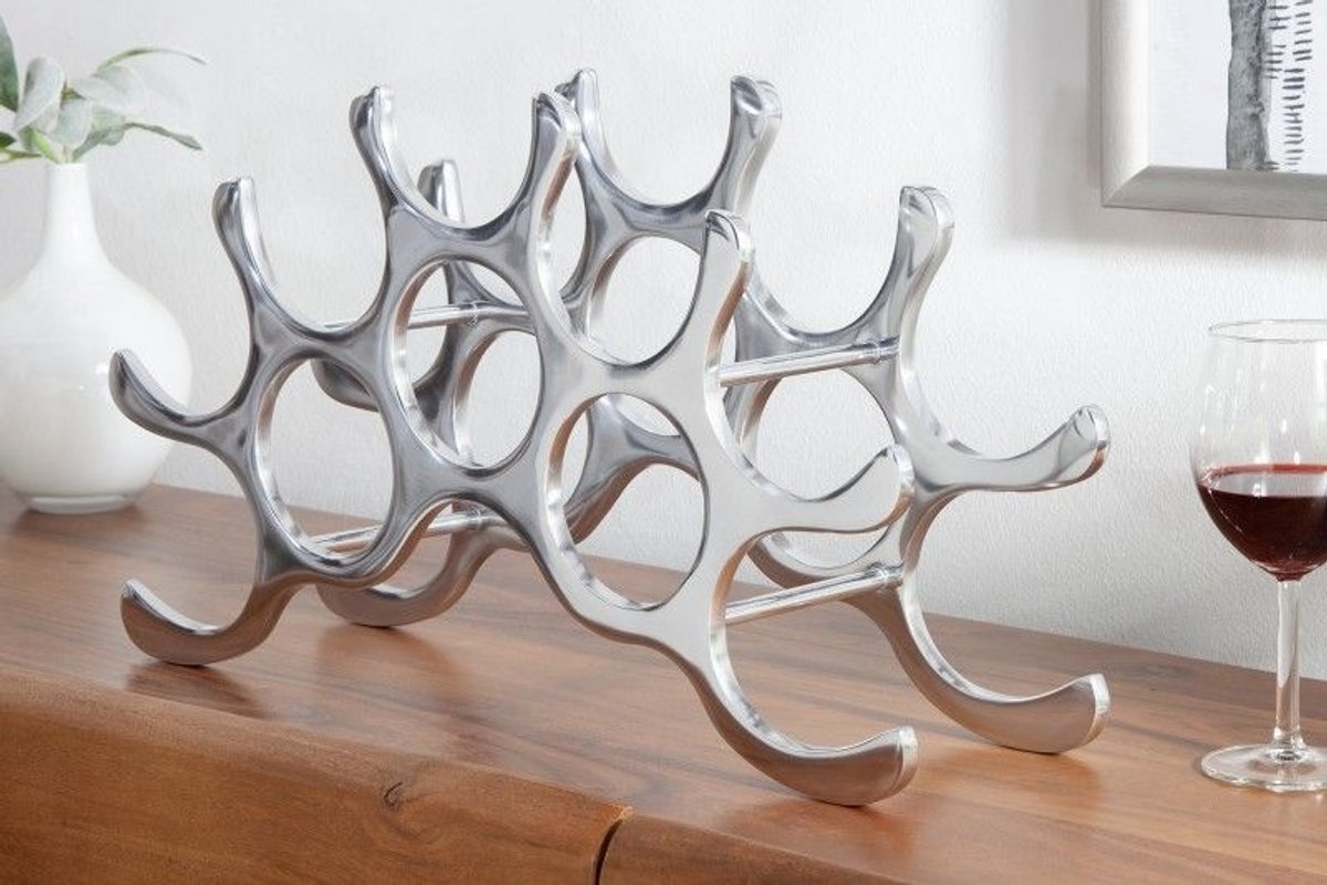 Modern wijnrek FLAME 48cm zilver voor 10 flessen flessenhouder - 8525