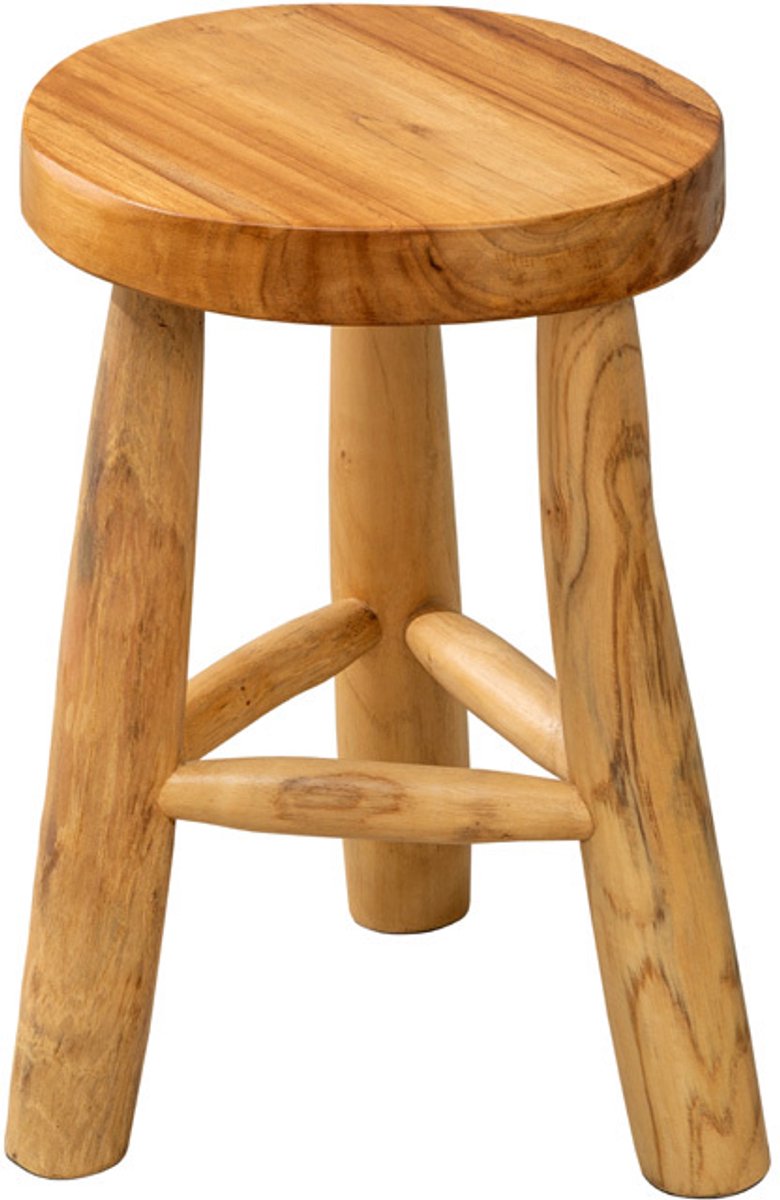 Invicta Interior Massief houten kruk BALI 45cm natuurlijk rond teakhouten bijzettafeltje krukje nachtkastje - 41925 Zie omschrijving