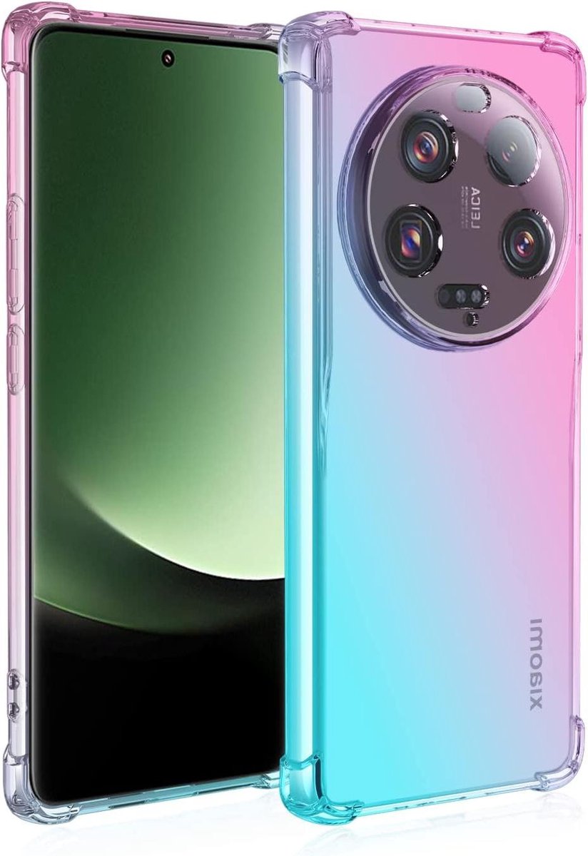 Allecto Plus - Beschermhoes voor Xiaomi Mi 13 Ultra in Kleurverloop - Schokabsorberende Transparante Siliconen Hoes met Versterkte Hoeken (Roze/Groen)