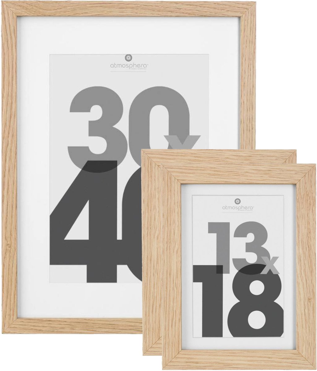 Atmosphera Fotolijstjes set van 3x stuks - 1x voor 30 x 40 cm - 2x voor 13 x 18 cm - naturel - fmodern/strak ontwerp