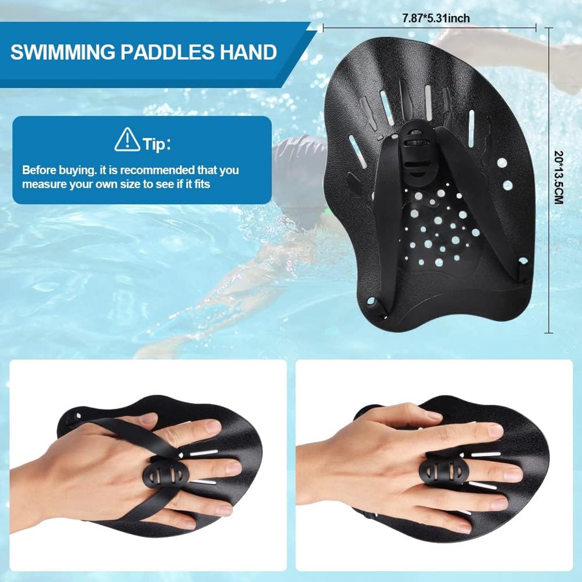 1 paar - Zwempeddels - Siliconen peddels - Watertrainingspeddels - Voor volwassenen en tieners - Zwemaccessoires voor beginners en professionals (zwart) — afbeelding 6