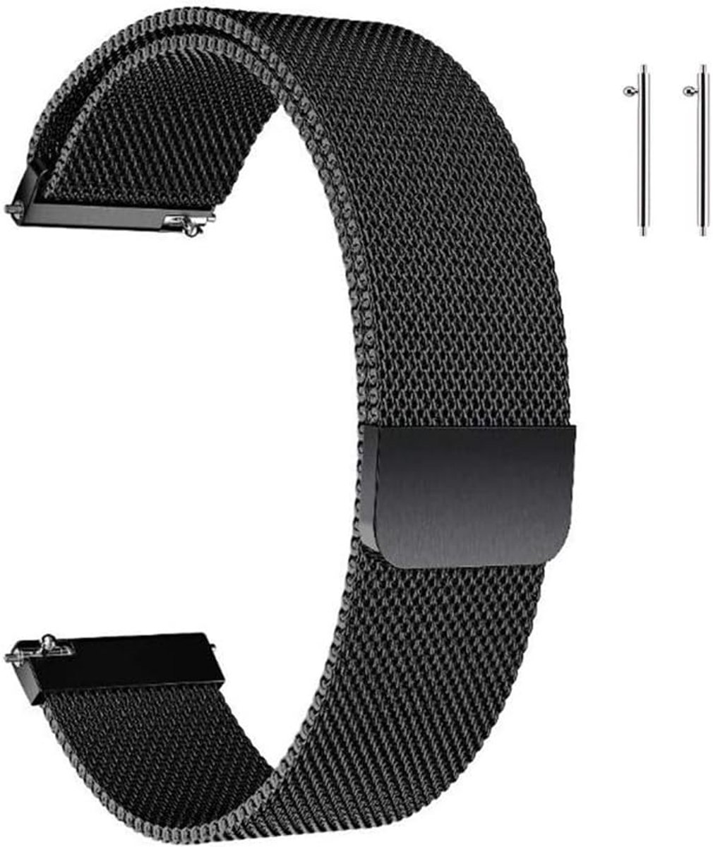 Metalen horlogeband, magnetische sluiting, 16-22mm, zilver-zwart