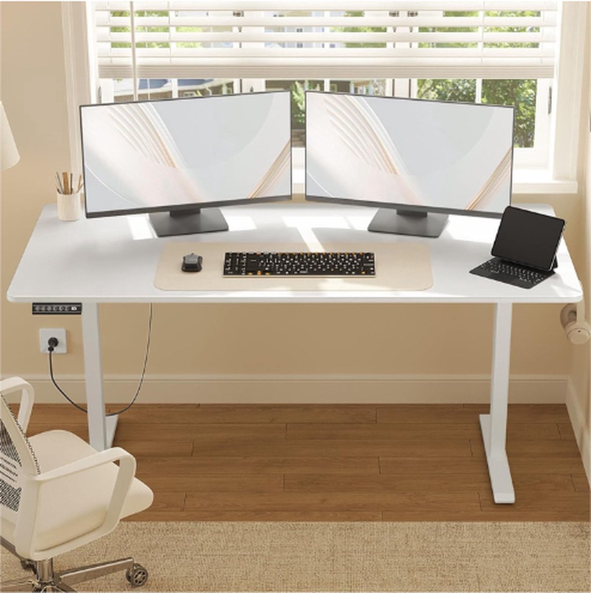 Thuys – In Hoogte Verstelbaar Bureau 160 x 70 Cm – Speeltafel Met Elektrisch Optillen – Wit