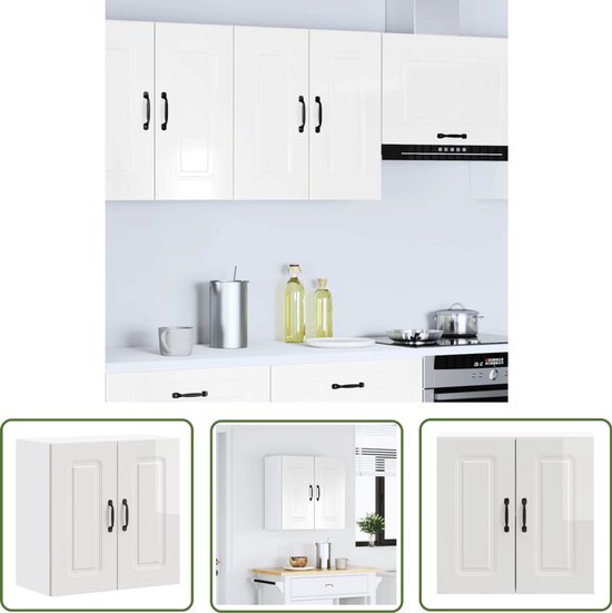 Foto: Vidaxl wandkast keukenkast keukenwandkast kalmar bewerkt hout hoogglans wit opslagoplossing keukeninrichting hoogglans wit