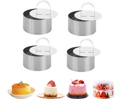 Cakeringen - 4 stuks - 8×3,8×3,8 cm - Roestvrij staal - Dessertringset - Moussevormen - rond - voor het bakken van muffins, eieren, gebak en desserts - zilver