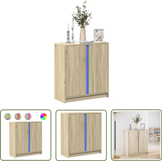 vidaXL Dressoir met LED 77x34x100 cm bewerkt hout sonoma eikenkleurig, opbergkast, dressoir kast, bijzetkast, wandkast, opbergkastje, dressoirkast