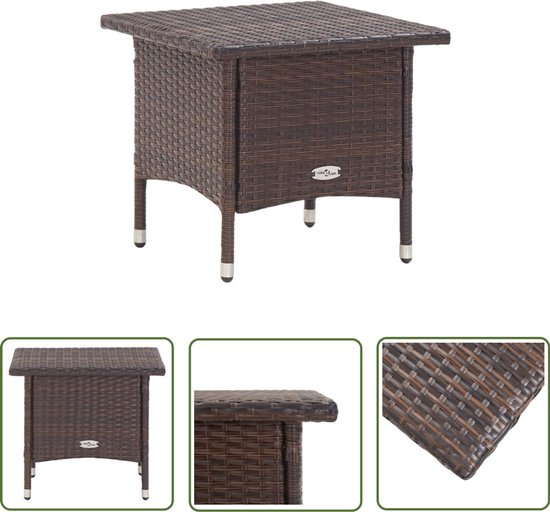 vidaXL Buitentafel - Tuinstoel - Theetafel 50x50x47 cm poly rattan bruin - Lounge Set - Patioset - Balkon Meubel