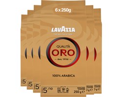 Lavazza Qualità Oro Filterkoffie - Gemalen Koffie - 100% Arabica Bonen - Intensiteit 5/10 - 6 x 250 gram