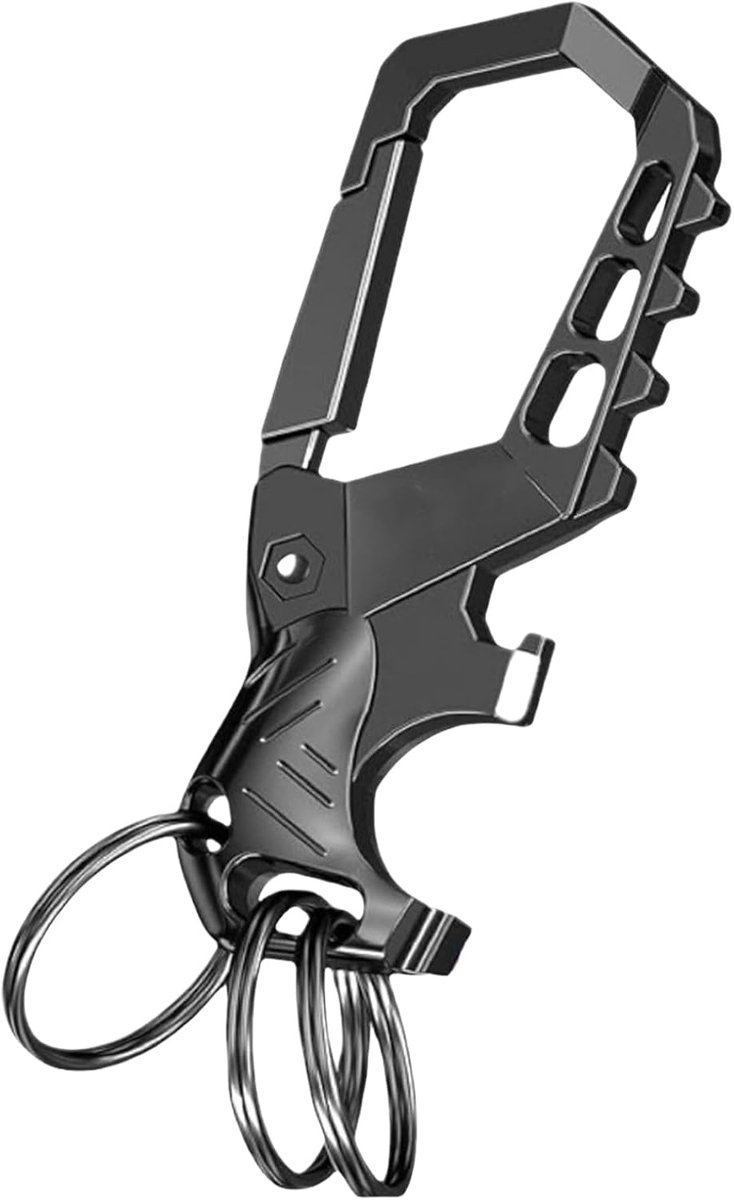 Allecto Plus - Metalen Sleutelhanger met Flesopener en Schroevendraaier - Zwart - Groot Stevig Sleutelring - Metaal Zwaar - Praktisch Accessoire voor Mannen en Vrouwen