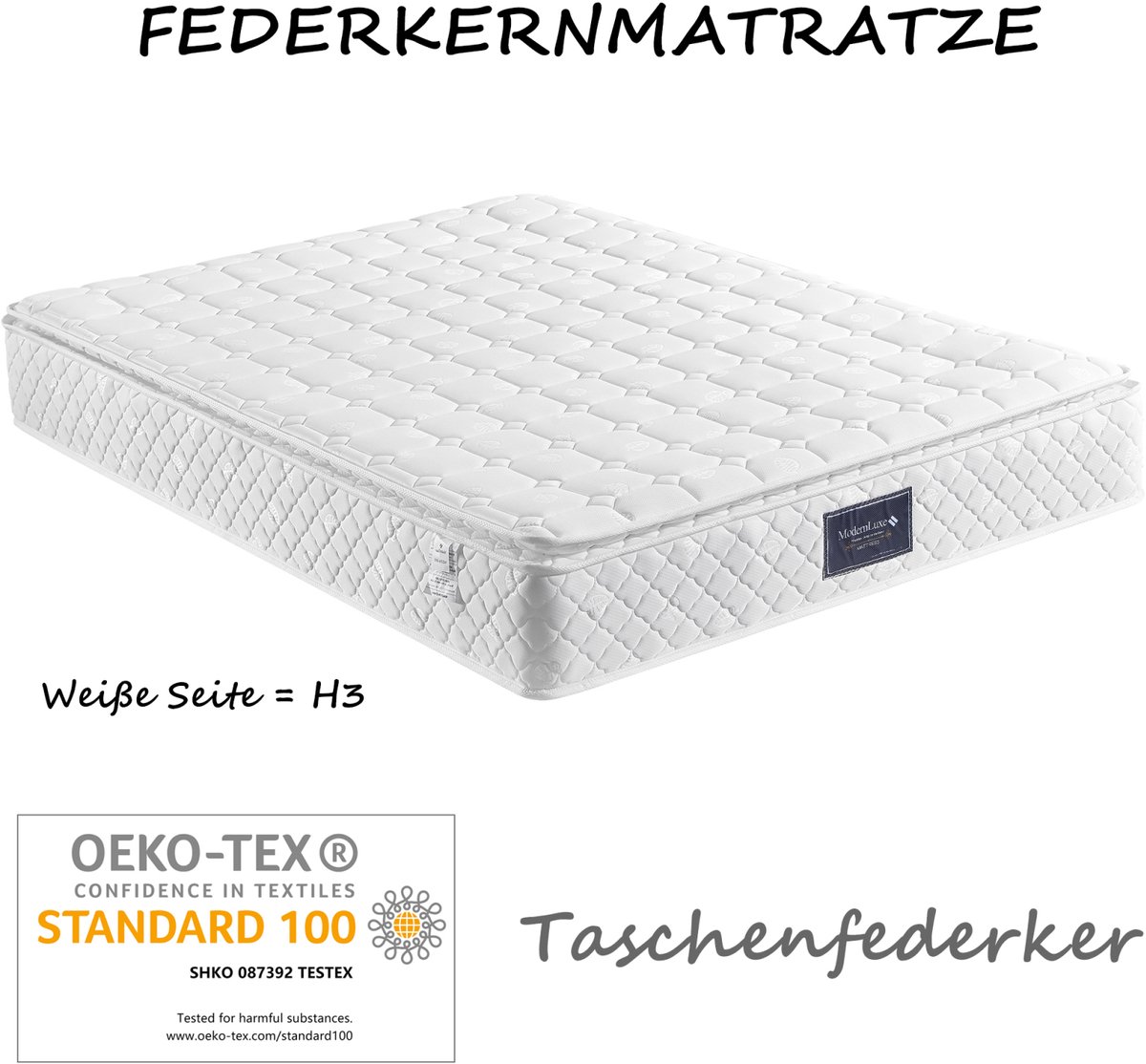 Matratze 160x200 cm Federkernmatratze Mittelfeste Orthopädischem Tonnentaschenfederkernmatratze, Hochdichter Wellenschaum Matratze, Höhe 25 cm