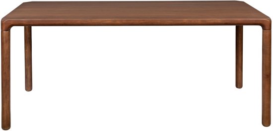 Bruine walnoot eettafel met vier slanke poten en afgeronde hoeken, geïsoleerd op een witte achtergrond.