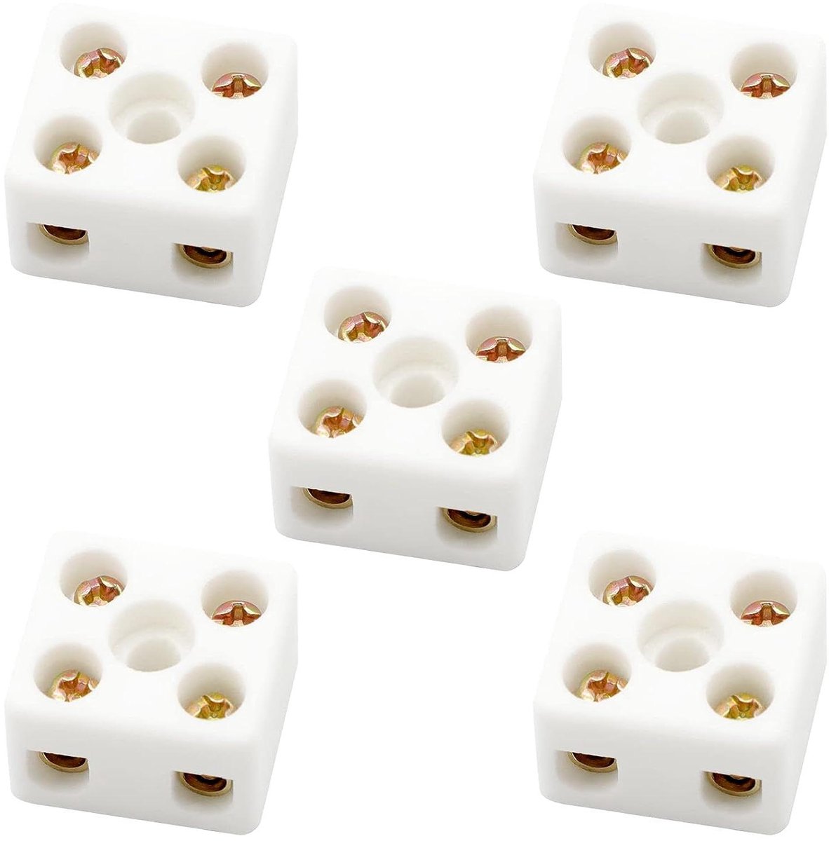 ByShane - Keramisch aansluitblok 5 stuks hoge kwaliteit - draadconnector 2 positie - keramische bedrading aansluitblok met 5 gaten