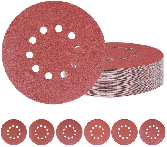 Schuurpapier, 10 stuks, 225 mm, korrelgrootte 8 gaten. = 180 schuurpapier met klittenbandbekleding voor gipsplaten haakse slijper
