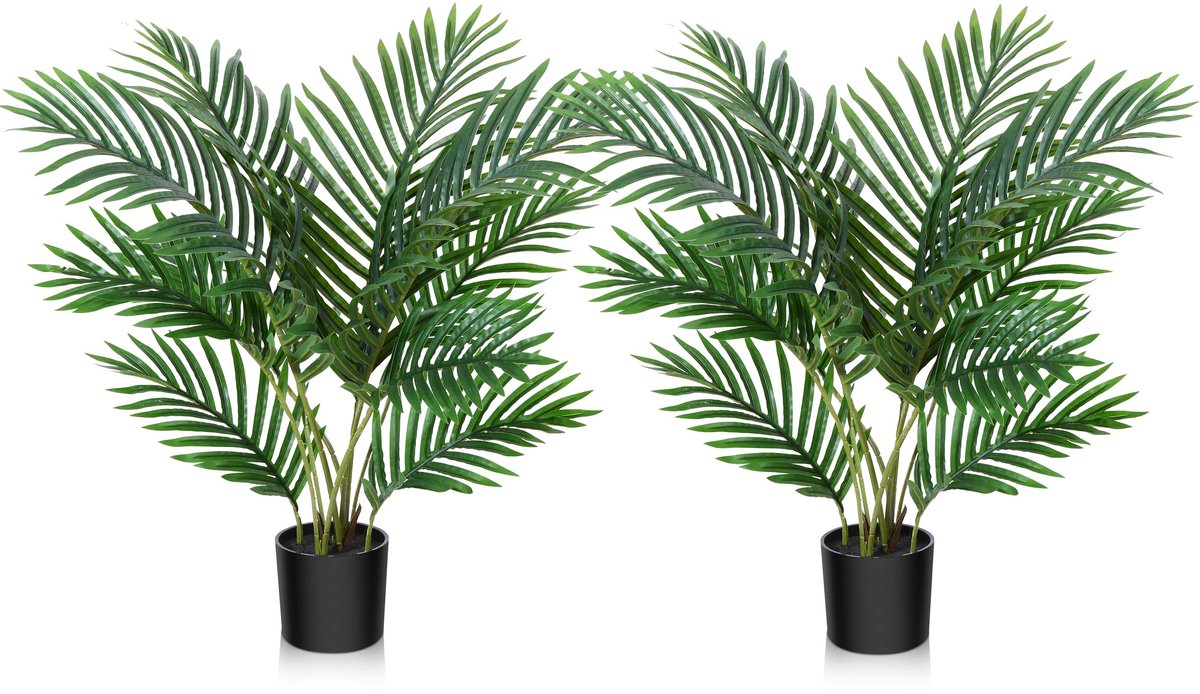 FOPAMTRI Kunstplanten Grote Areca Kunstpalm 60 cm in Pot Kunstplant Tropisch Hawaï Groene Nepplant voor Slaapkamer Kantoor Tuin Bruiloft Feest Decoratie (2 Stuks)