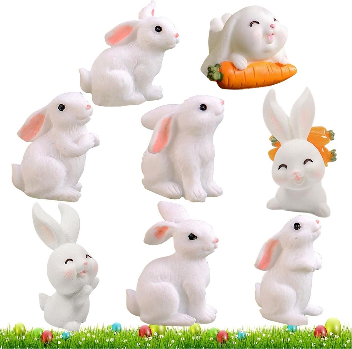 Miniatuur konijntje decoratiefiguur - Set van 24 stuks - Mini figuur hazen - Tuindecoratie - Konijnsculptuur - Dierenfiguren ornament - Voor feeën