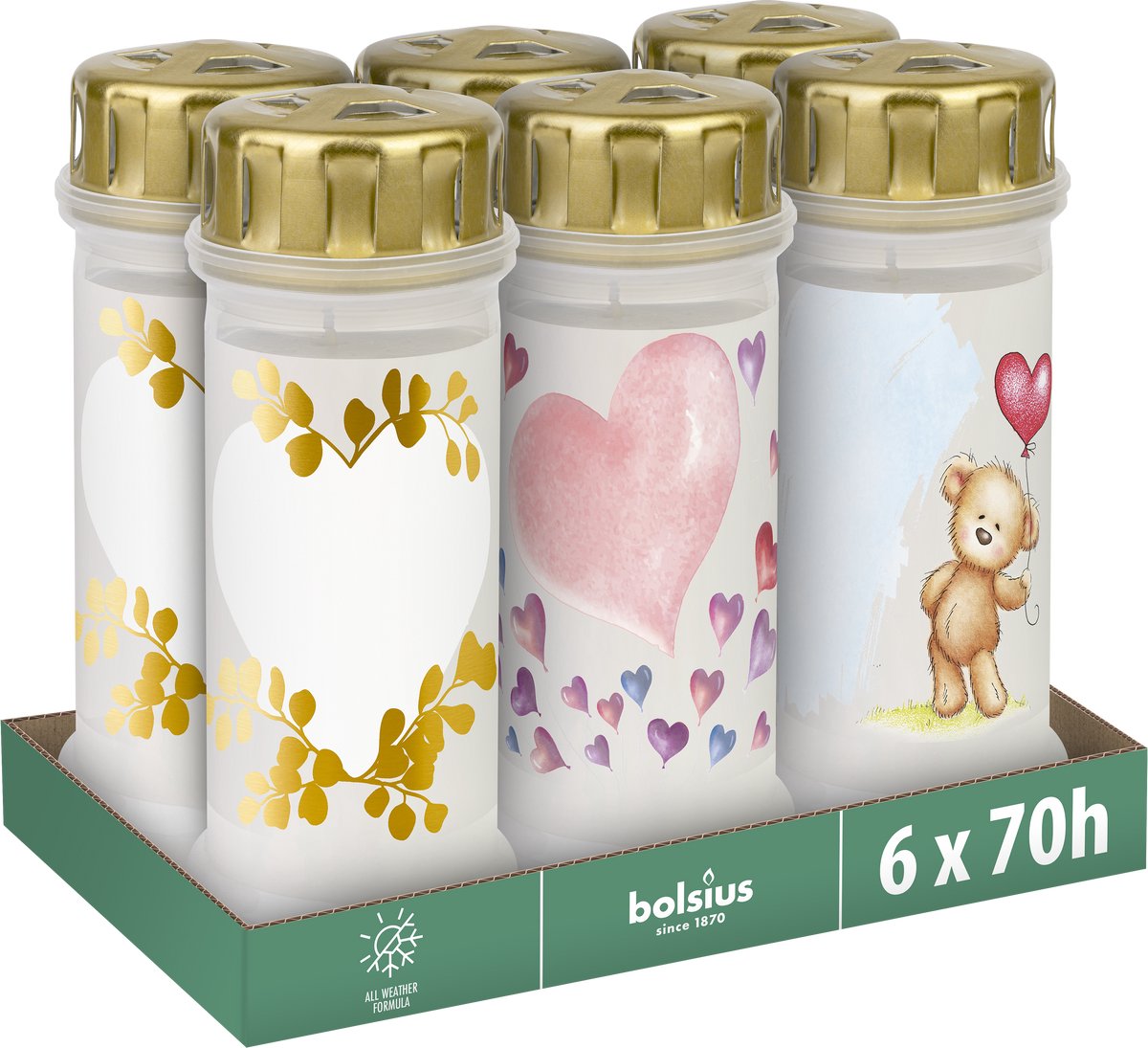Bolsius Herdenkingslicht - Wit met Teddybeer & Hartjes & Ballonnen - 6 stuks Wit met Teddybeer Hartjes Ballonnen