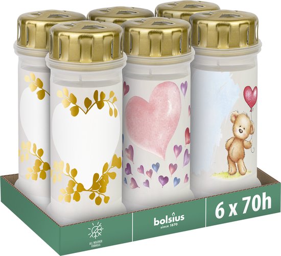 Bolsius - Graflicht - Wit - Set van 6 - Brandduur 120 uur - Rouwkaars & Gedenkkaars - Met motief - Duif - Ongeparfumeerd - Zonder palmolie