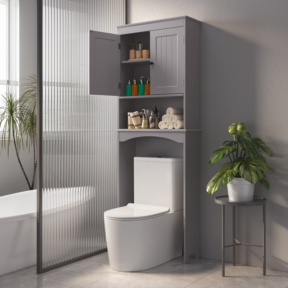 Bealife AP12 Meuble de salle de bain – Porte-vaisselle au-dessus des toilettes – Économiseur d'espace – Gris