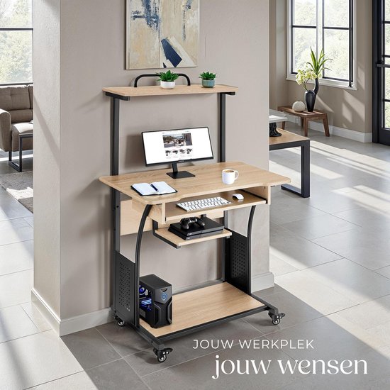 tectake® Verrijdbaar bureau met meerdere niveaus - Houten ... - Bol