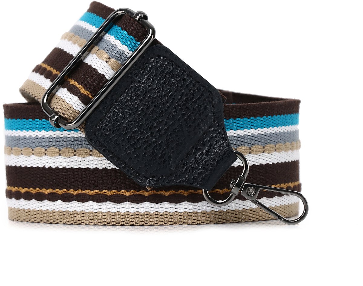 Eleganci® - Canvas Tassenriem - Universeel - Bag strap - Schouderband - Verstelbaar - Tassenhengsel - Tassenband - 140 cm lang - 5,5 cm breed - Roestvrijstaal - Bruin