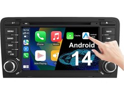 Android 14 autoradio voor Audi A3 S3 RS3 2003-2012, 7 inch radio met GPS Navi DAB+ FM RDS 4G WiFi Bluetooth SWC-ondersteuning CarPlay Android Auto (Octa-Core, 2 GB ROM + 64 GB ROM)