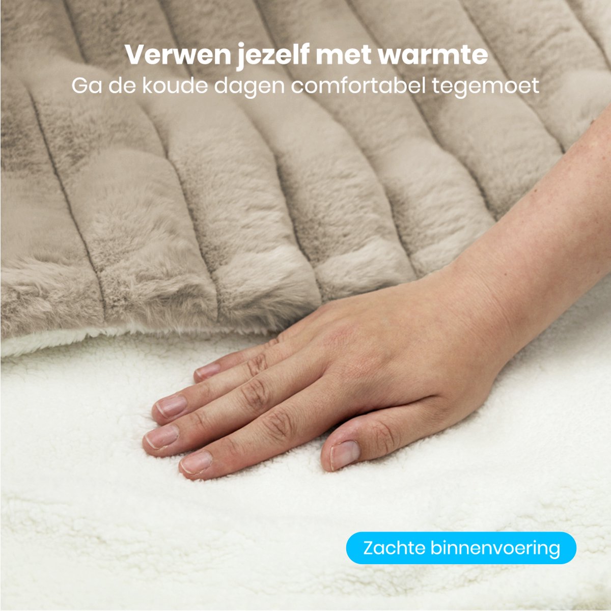 Auronic Elektrische Deken - 160 x 120cm - 1 Persoons Warmtedeken - 3 Warmtestanden - Verwarmingsdeken - Pluche - Taupe – foto 4