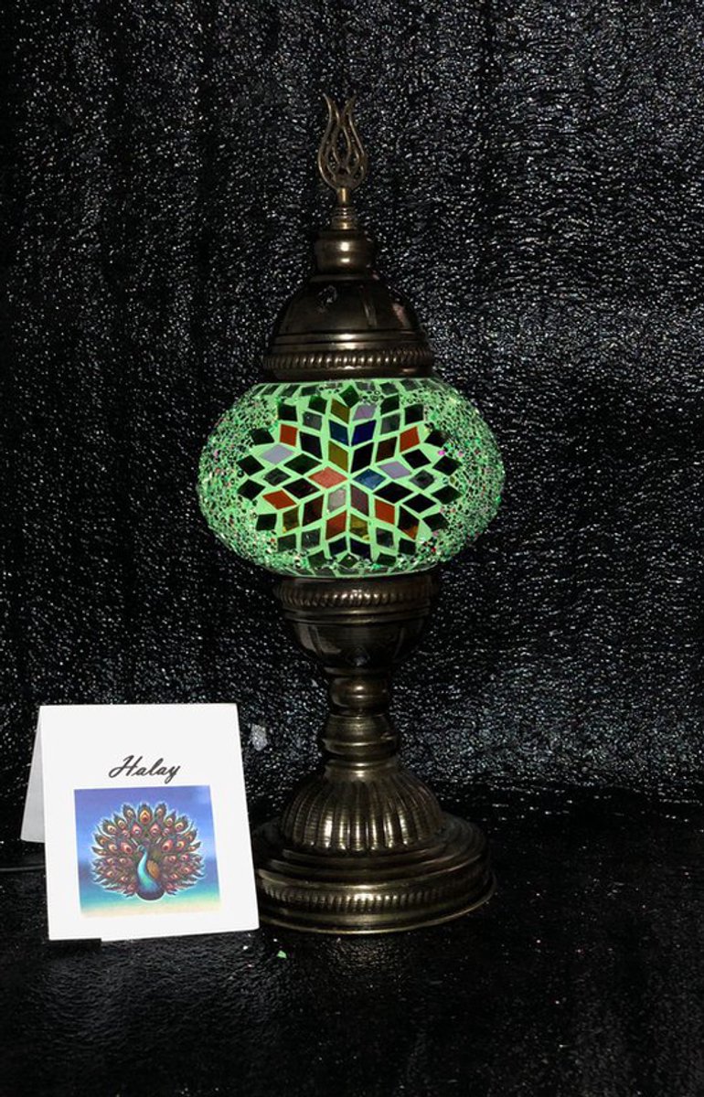 Turkse sfeerlamp - handgemaakt tafellamp met mozaïek - 1 stuk - groen en gekleurd glas