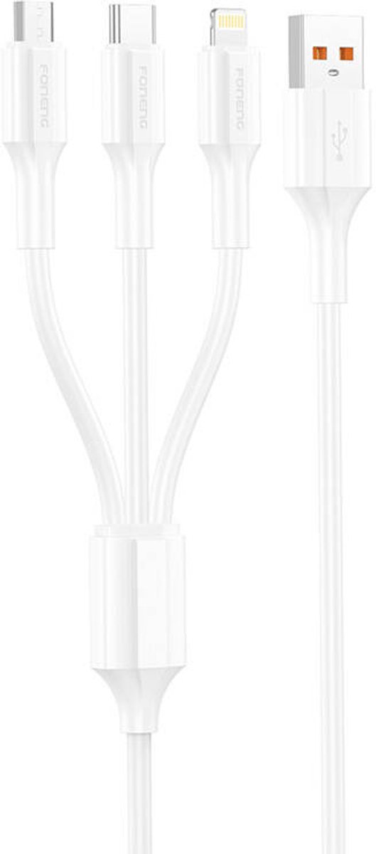 Foneng 3In1 Usb Naar Micro Usb Naar Lightning Kabel 1.2M 3A Voor Opladen