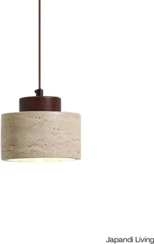 Japandi Living - Hanglamp - Minimalistisch - Wabi Sabi - Marmer - Travertin - Woonkamer, toilet, slaapkamer - Lamp - Walnoot hout