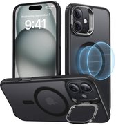ESR Hoesje Geschikt voor Apple iPhone 16 - Classic Hybrid HaloLock - Compatibel met MagSafe en ESR HaloLock - Back Cover met Standaard - Camera Kickstand - Frosted Zwart
