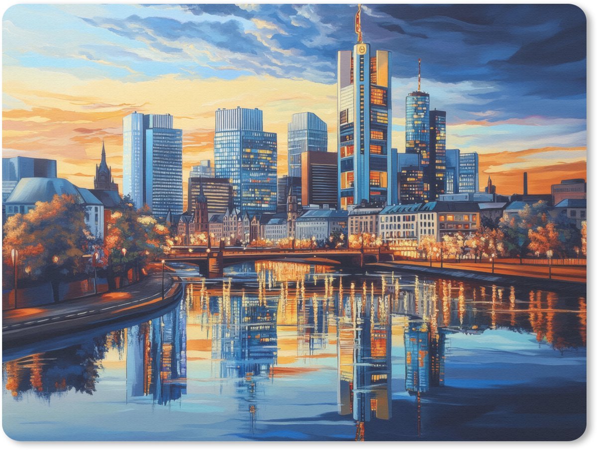 Muismat 23x19 cm - Mousepad Zonsondergang Frankfurt - Stad - Skyline - Water - Muismatten